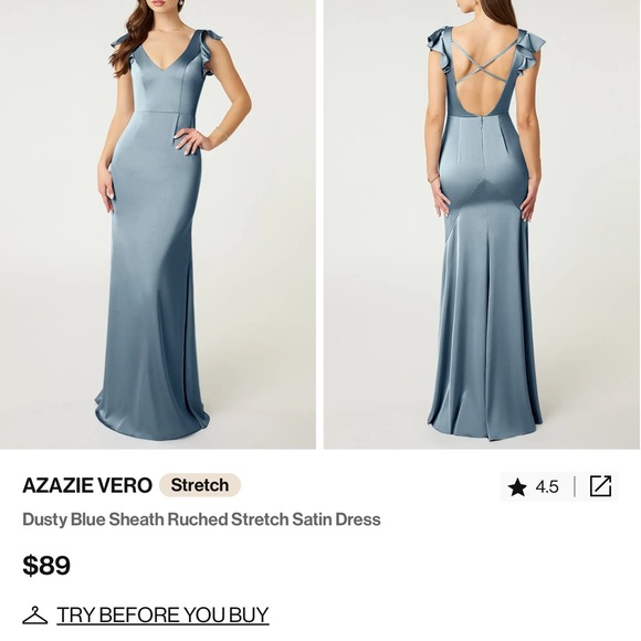 Azazie Dresses & Skirts - Azazie Blue Backless Sheath Dress with Flutter Sleeves for Wedding Guest